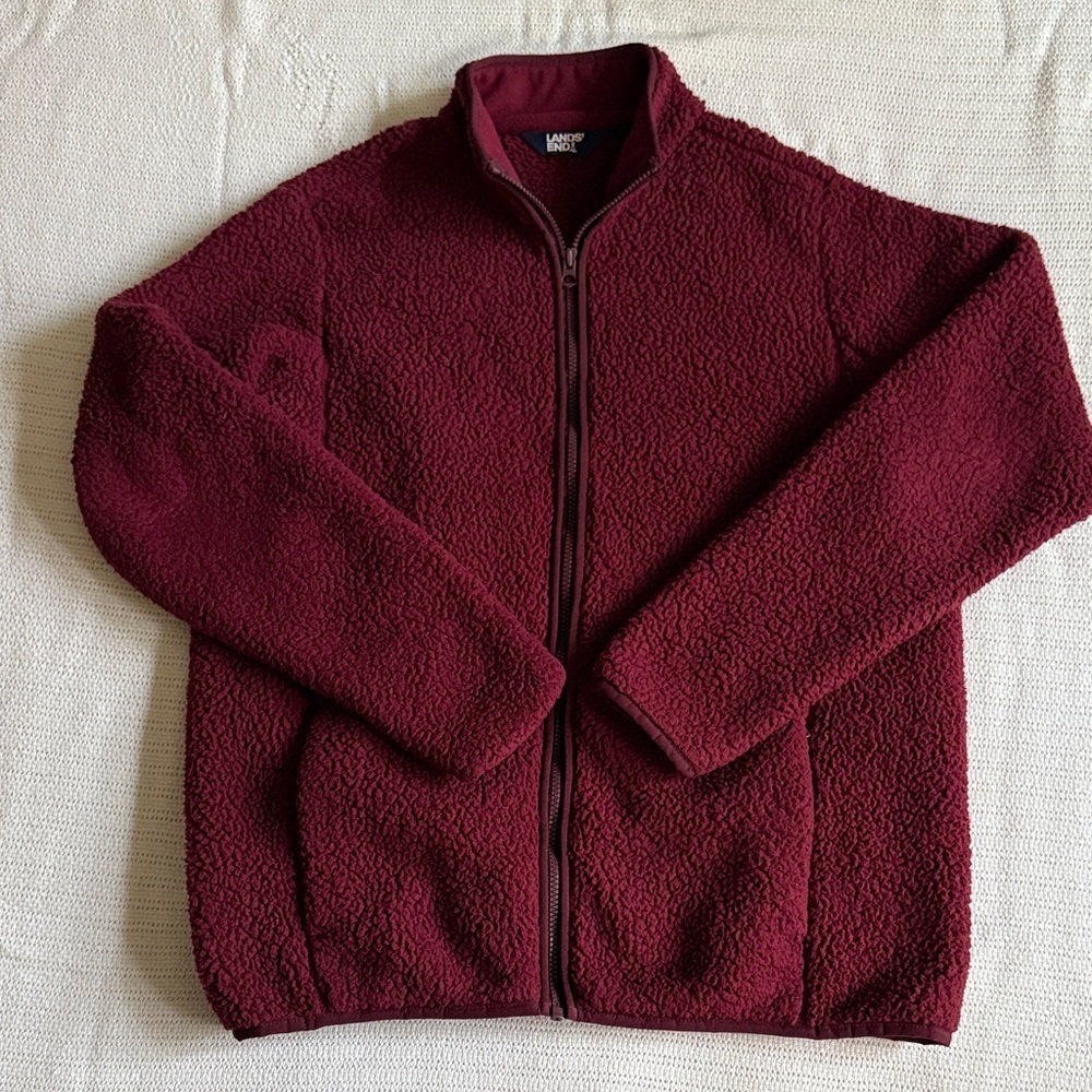 Lands’ Ends Maroon Teddy Fleece Full Zip Jacket Size L